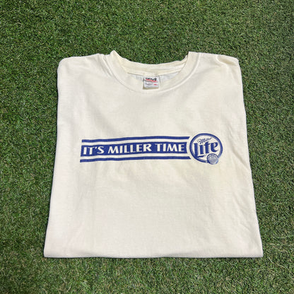 It's miller time miller lite tee white anvil tag Size XL USED v14435