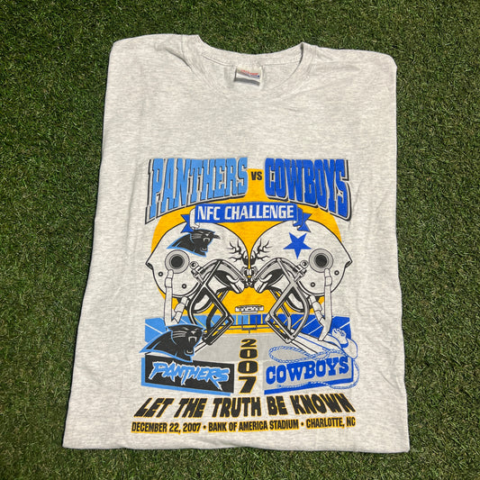 2007 NFL Cowboys vs Panthers Grey Challenge Tee Size XL USED v15516