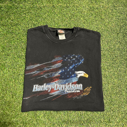 2002 Harley Davidson Freedom American Flag Black Tee Size XL USED v14422