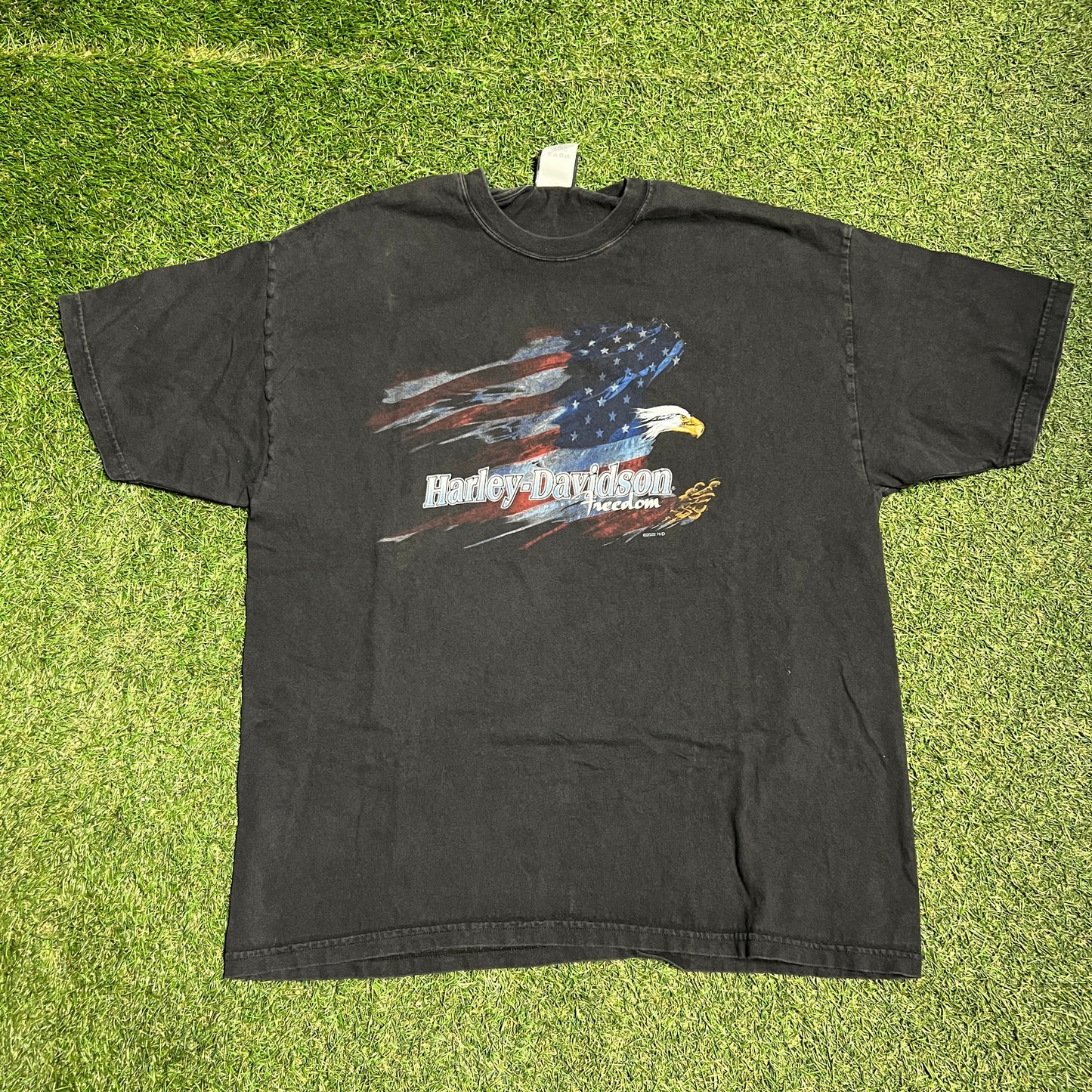 2002 Harley Davidson Freedom American Flag Black Tee Size XL USED v14422