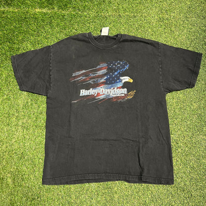 2002 Harley Davidson Freedom American Flag Black Tee Size XL USED v14422