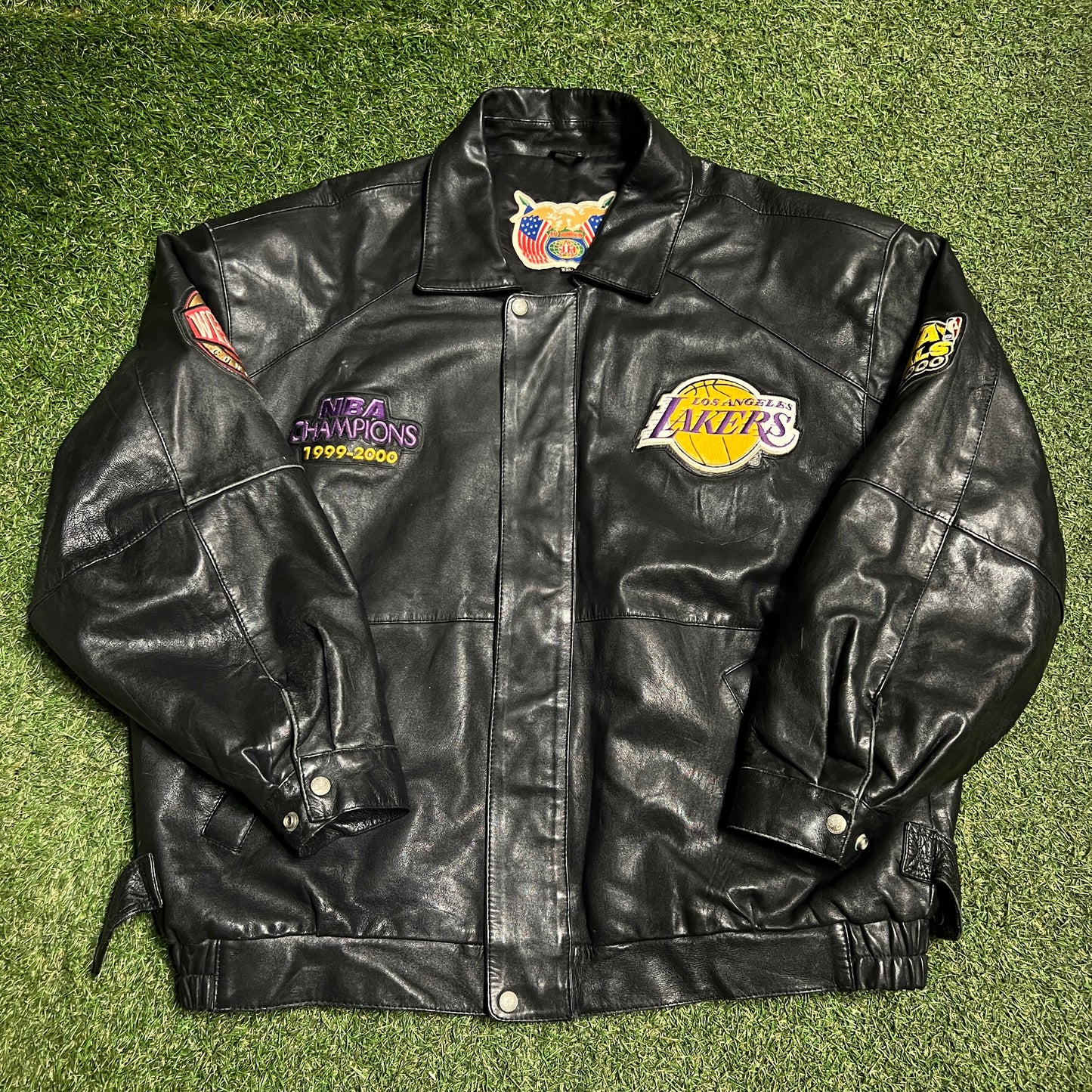 Jeff Hamilton Lakers NBA Champions 1999-2000 Black Leather Jacket Size XXL USED v15513