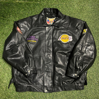 Jeff Hamilton Lakers NBA Champions 1999-2000 Black Leather Jacket Size XXL USED v15513