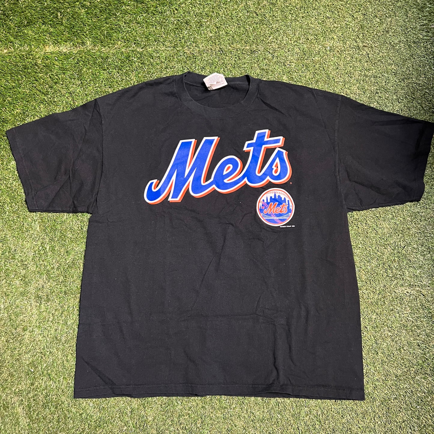 1998 Lee Tag Mets Logo Black Tee Size XXL USED v14421