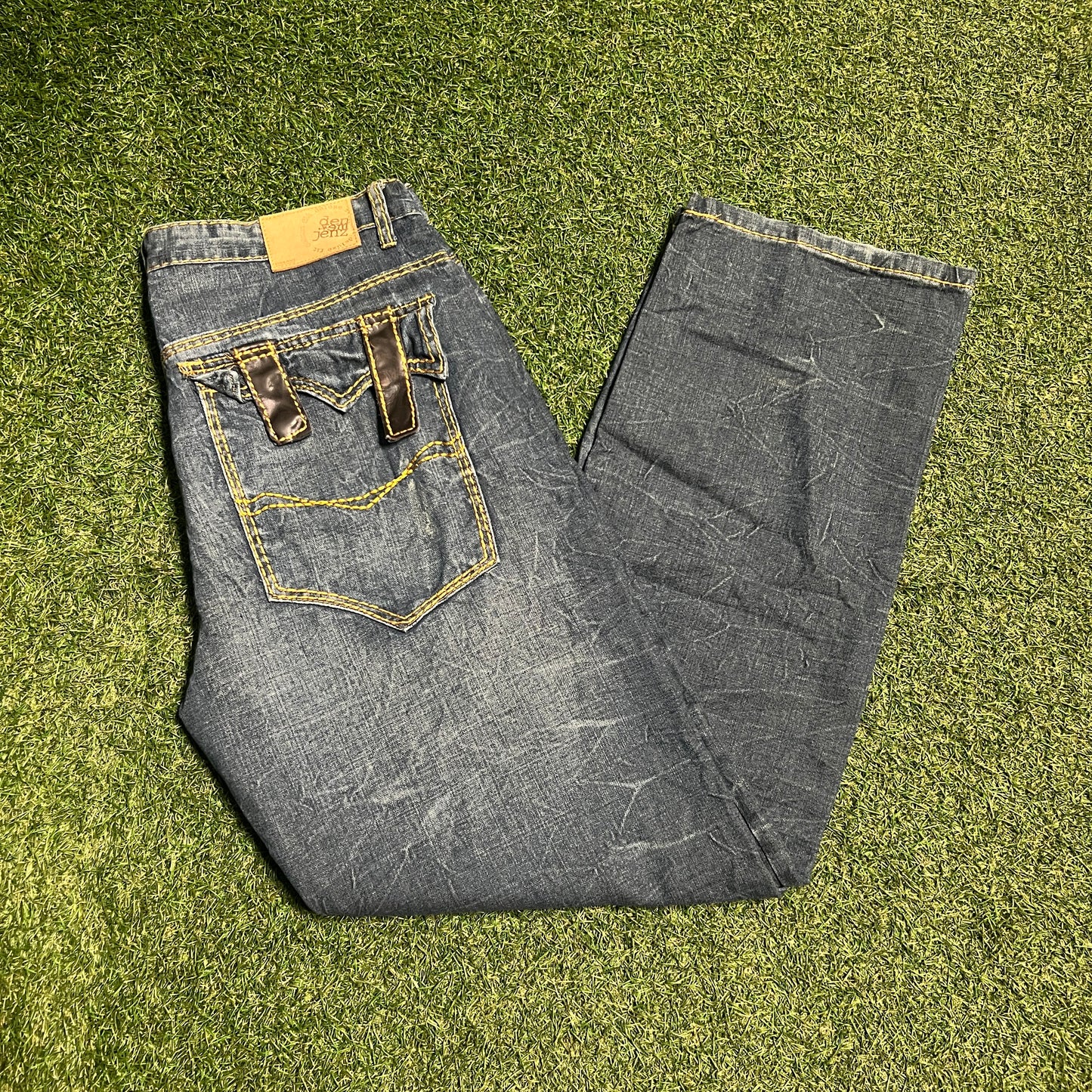 Den Em Jenz Omavi Leather Strap Pockets Blue Jeans Size 38 USED v15552