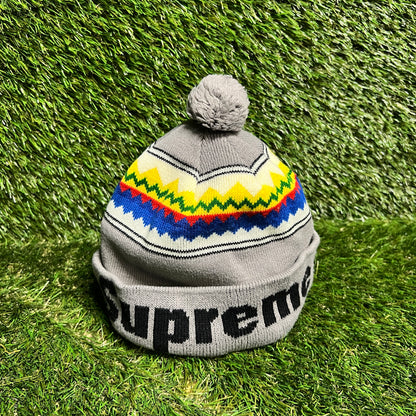 Supreme Block Logo Beanie 2009 Grey Used x12089