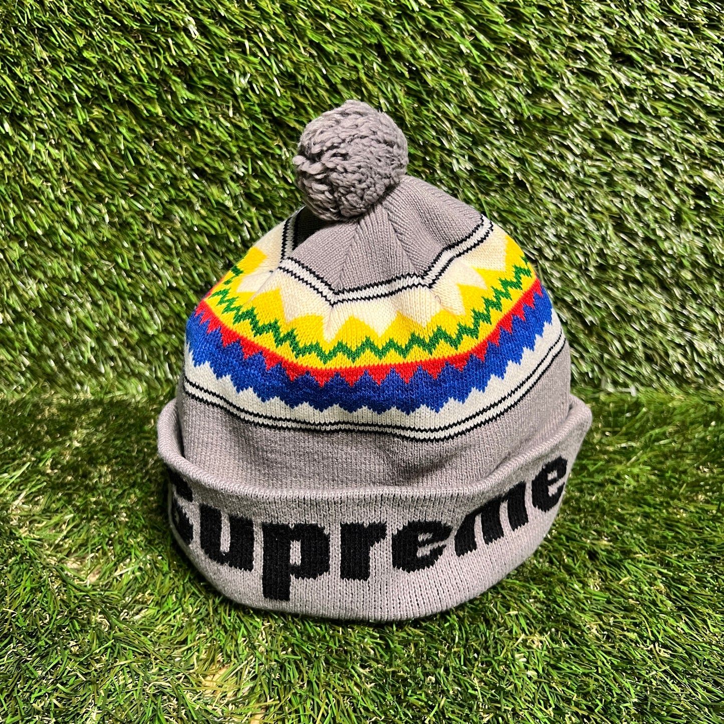 Supreme Block Logo Beanie 2009 Grey Used x12089