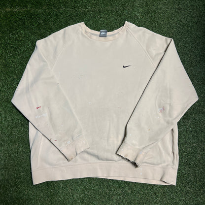 Y2K Nike Crewneck Distressed Cream Size XL USED v14462