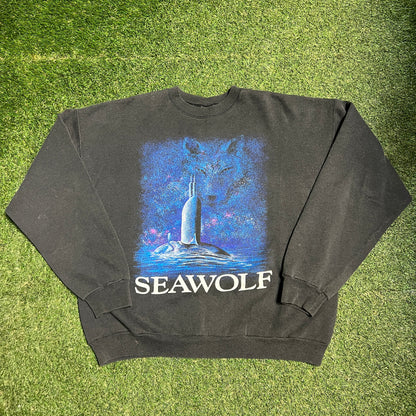 1990s Seawolf Submarine Crewneck Black Size XXL USED v14461