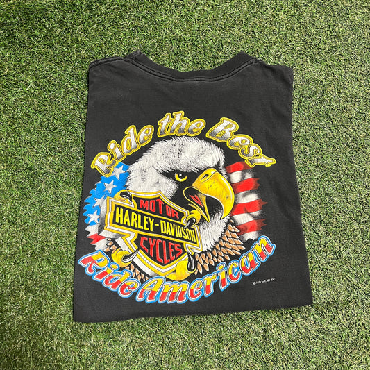 1980s Harley Davidson Pocket Tee "Ride the Best" Size Large Black USED v14459