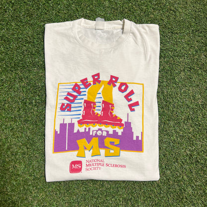 1990s Super Roll For MS White Tee Size XL USED v15566