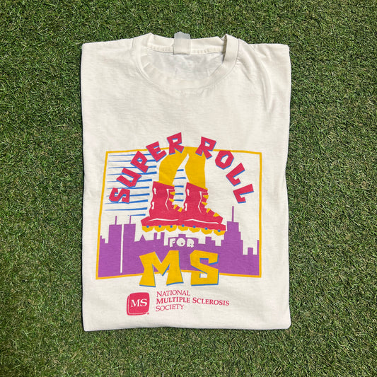 1990s Super Roll For MS White Tee Size XL USED v15566