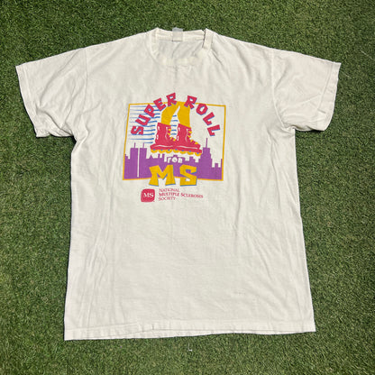 1990s Super Roll For MS White Tee Size XL USED v15566