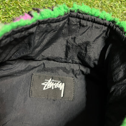 Stussy Striped Grape Sherpa Vest Size Large USED x13060