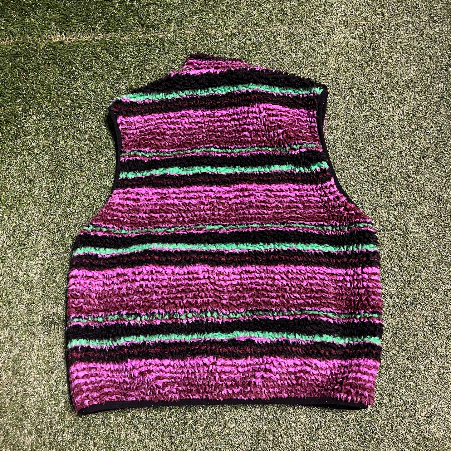 Stussy Striped Grape Sherpa Vest Size Large USED x13060