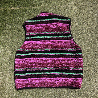 Stussy Striped Grape Sherpa Vest Size Large USED x13060