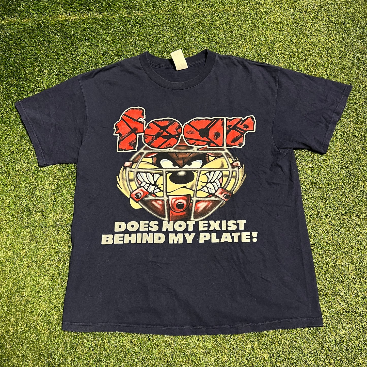 1997 Taz "Fear Does Not Exist" Navy Tee Size Large USED v15591
