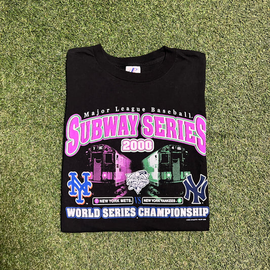 2000 Subway series logo athletic tee black Size XL USED v14486