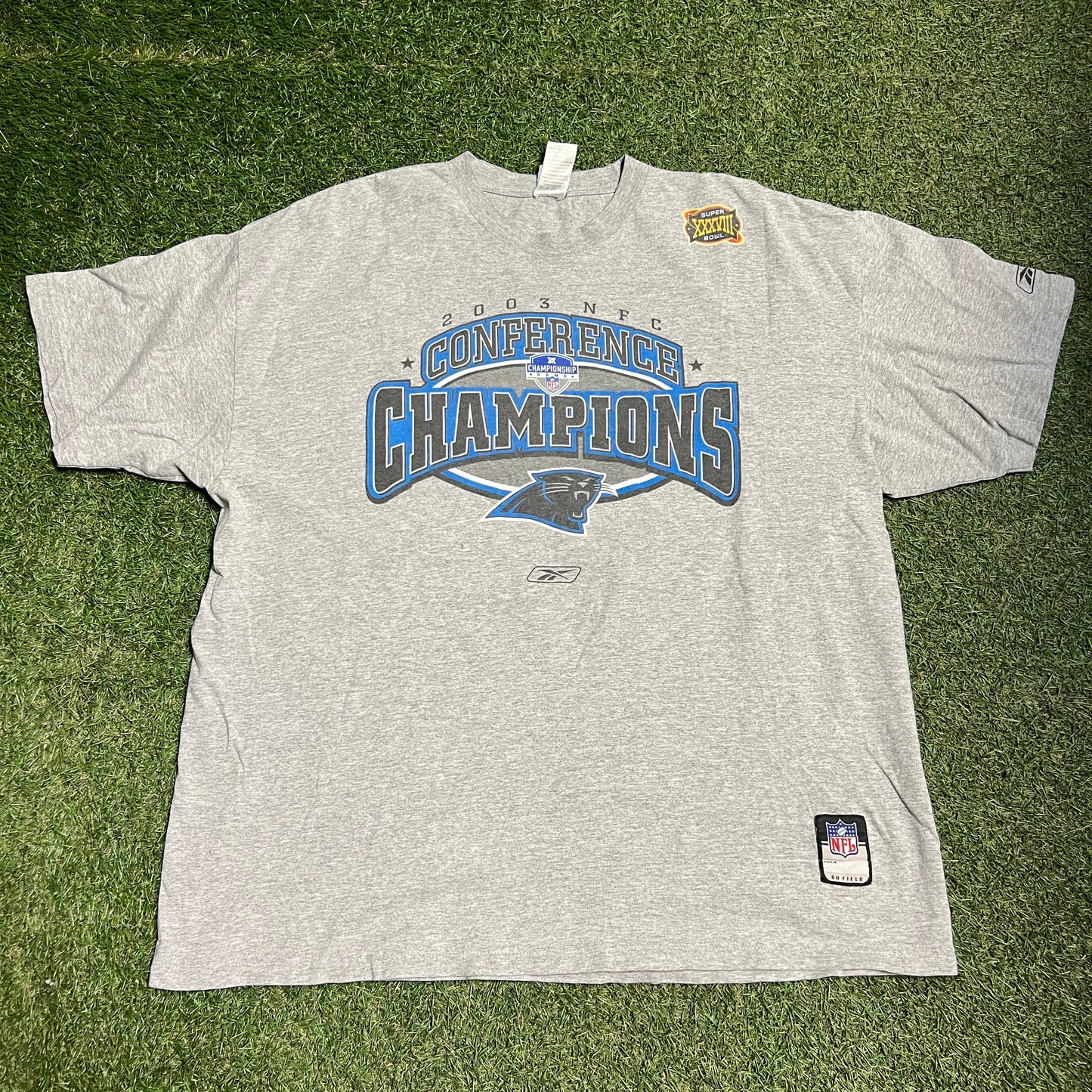 2003 NFC conference champs panthers reebok tee grey Size XL USED v14482