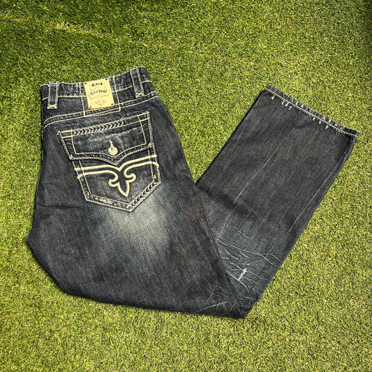 Y2K Rock Revival Dark Wash Blue Jeans Size 42 USED v15584