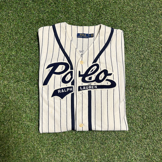 1990s Polo Ralph Lauren #67 Polo Bears White Baseball Jersey Size Small USED v15598