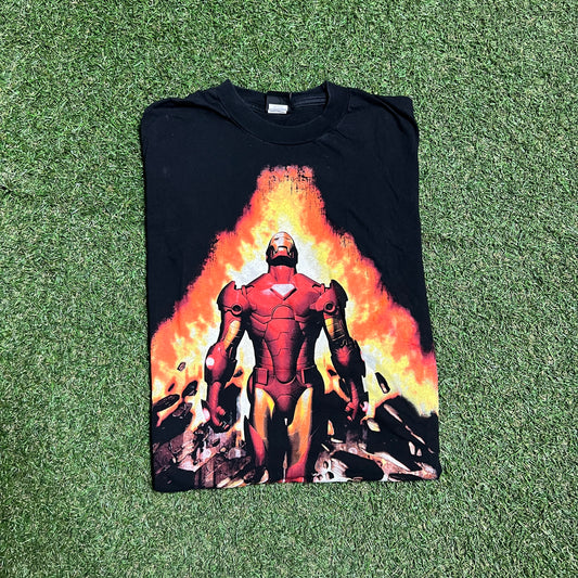 2010s Marvel Mad Engine Iron Man Black Tee Size Large USED v5614