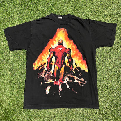 2010s Marvel Mad Engine Iron Man Black Tee Size Large USED v5614