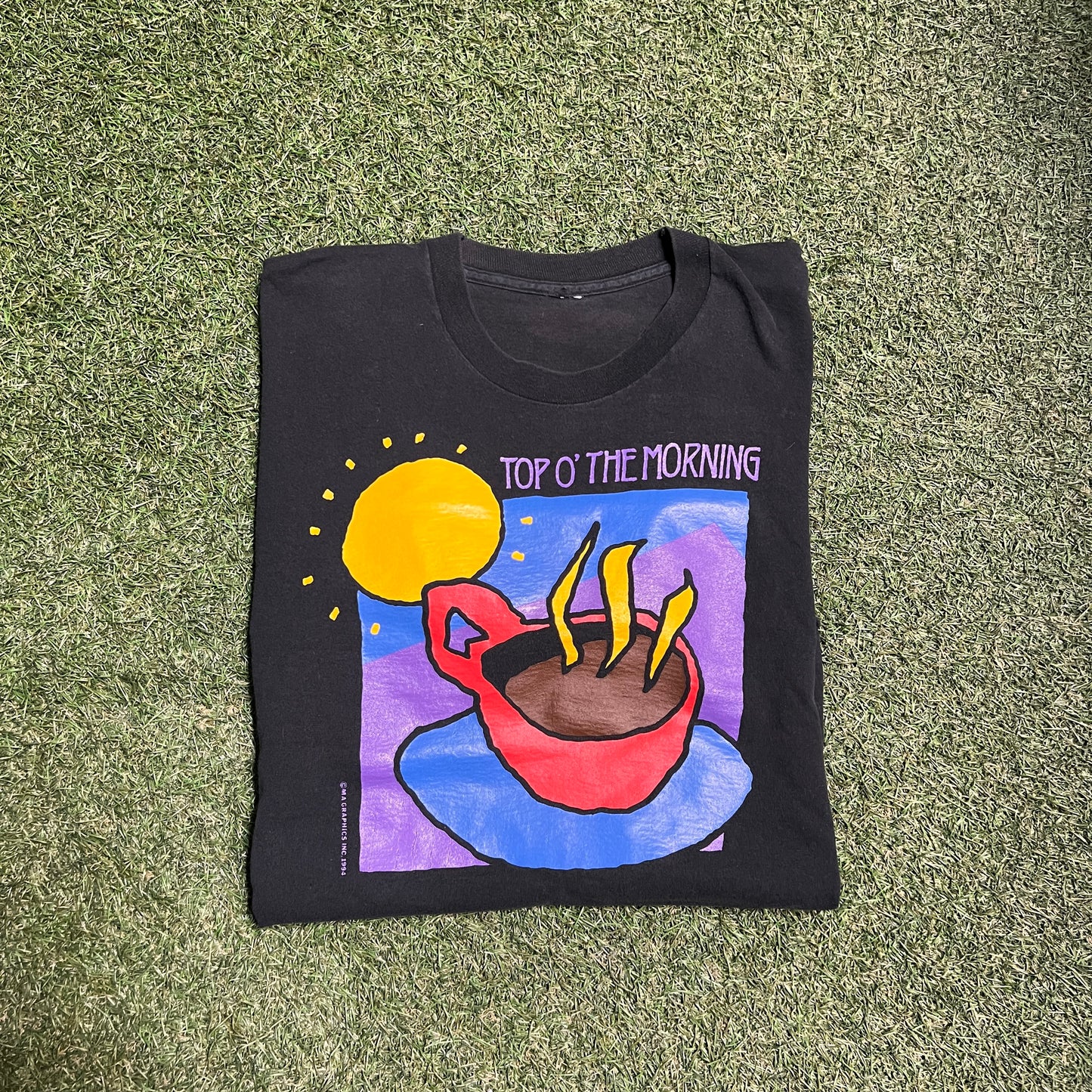 1990s Top of the Morning Coffee Tee Black Size XL USED v14559