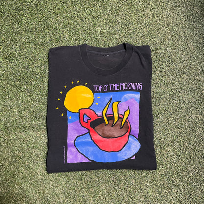 1990s Top of the Morning Coffee Tee Black Size XL USED v14559