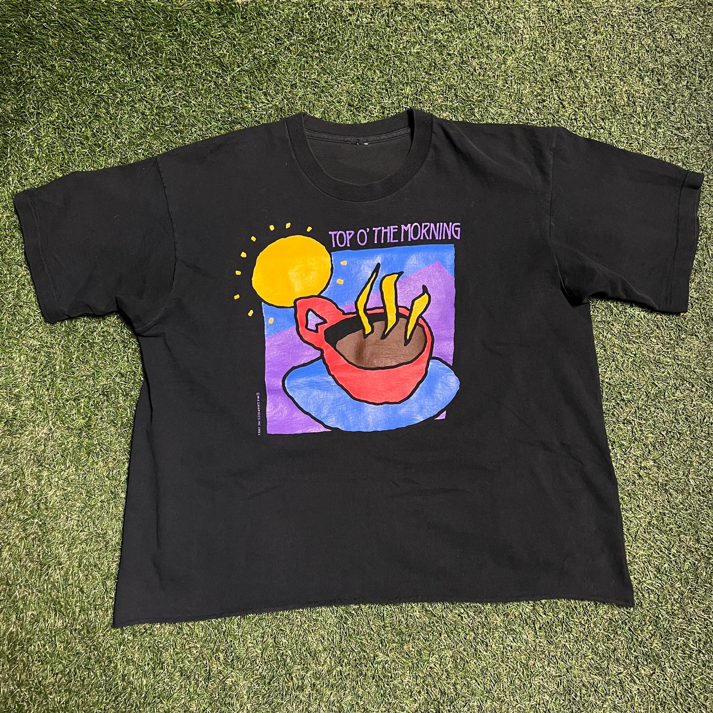 1990s Top of the Morning Coffee Tee Black Size XL USED v14559