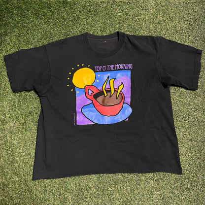 1990s Top of the Morning Coffee Tee Black Size XL USED v14559