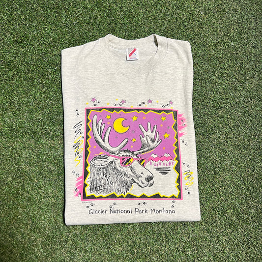 1991 Glacier Nationl Park Moose Tee Grey Size XL USED v14564