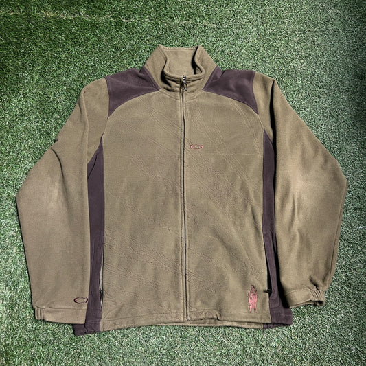 Oakley Green/brown Zip Up Fleece Jacket Size XL USED v14552