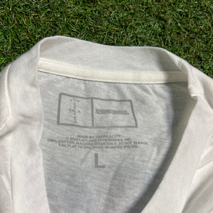 Travis Scott x Neighborhood Drawing White Tee Size Large USED x13109
