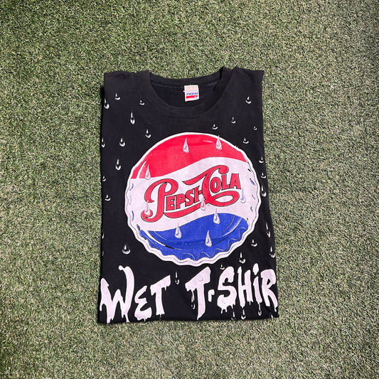 1990s Pepsi Cola Wet Tee Shirt Black Tee Size XL USED v14554