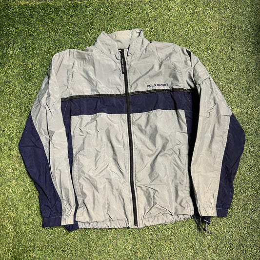 Polo Sport RL 1990s Windbreaker Navy/Grey Size Medium USED v14555