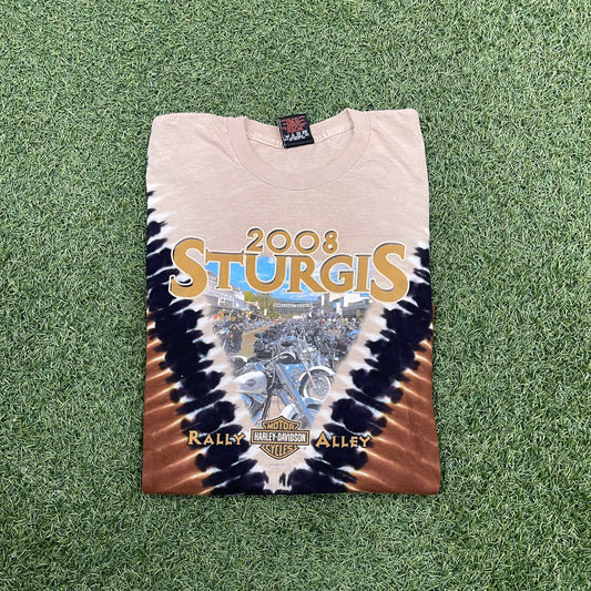 2008 Harley Davidson Strugis Brown Tye Die Tee Size Medium USED v14681