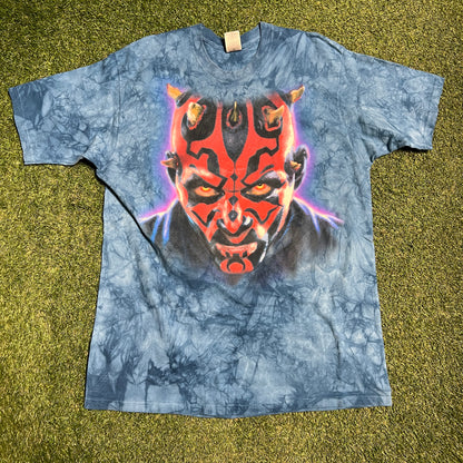 Y2K Star Wars Darth Maul Tie Dye Big Face Tee Size XL USED v15628