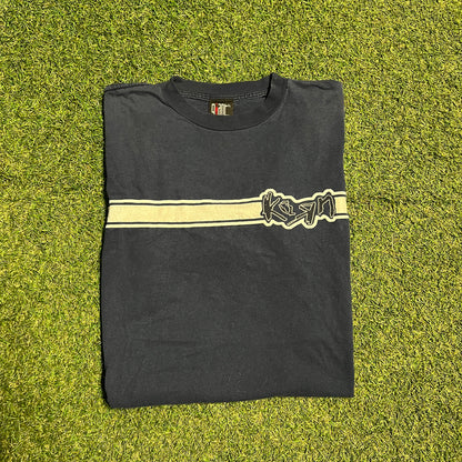 1990s Korn Silver Stripe Navy Tee Size XL USED v15621