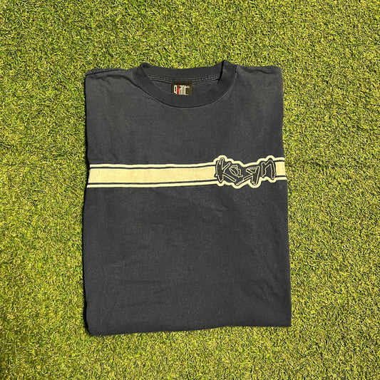 1990s Korn Silver Stripe Navy Tee Size XL USED v15621