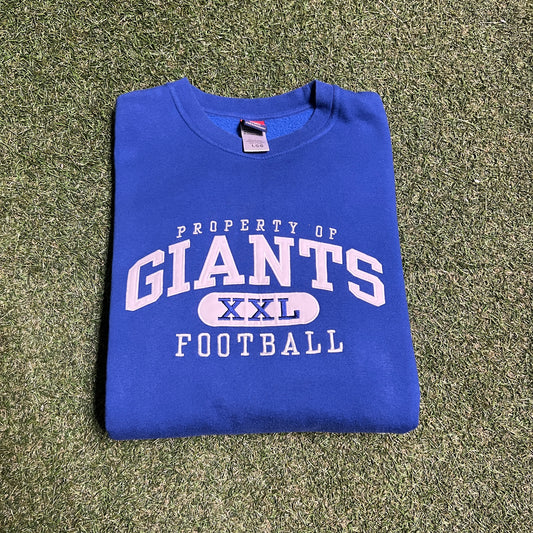 NY Giants "Poperty of" NFL Tag Blue Crewneck Size Large USED v15660