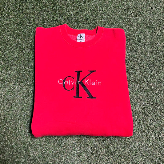 1990s Calvin Klein Red Logo Crewneck Size Large USED v15665