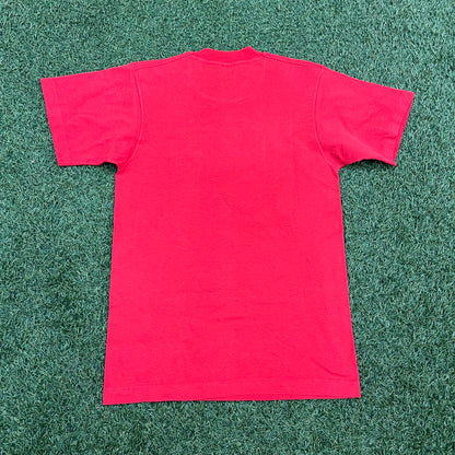 1987 Joe Montana San Franciso Cartoon Head Red Tee Size Medium USED v14617