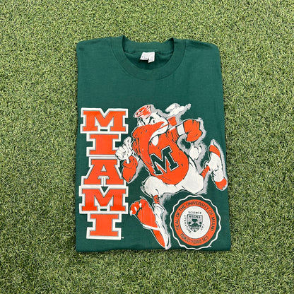 1990s University of Miami Pelican Green Tee Size XL USED v14612