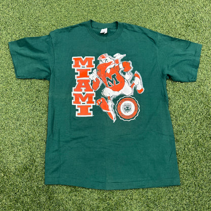 1990s University of Miami Pelican Green Tee Size XL USED v14612
