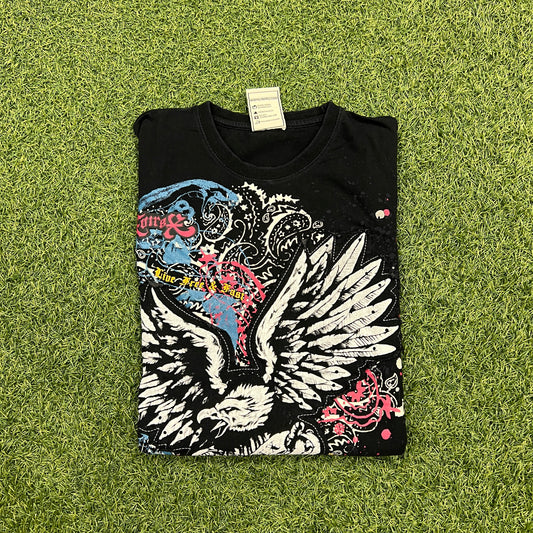 Avirex Y2K Eagle Front Patch Black Tee Size XL USED v14613