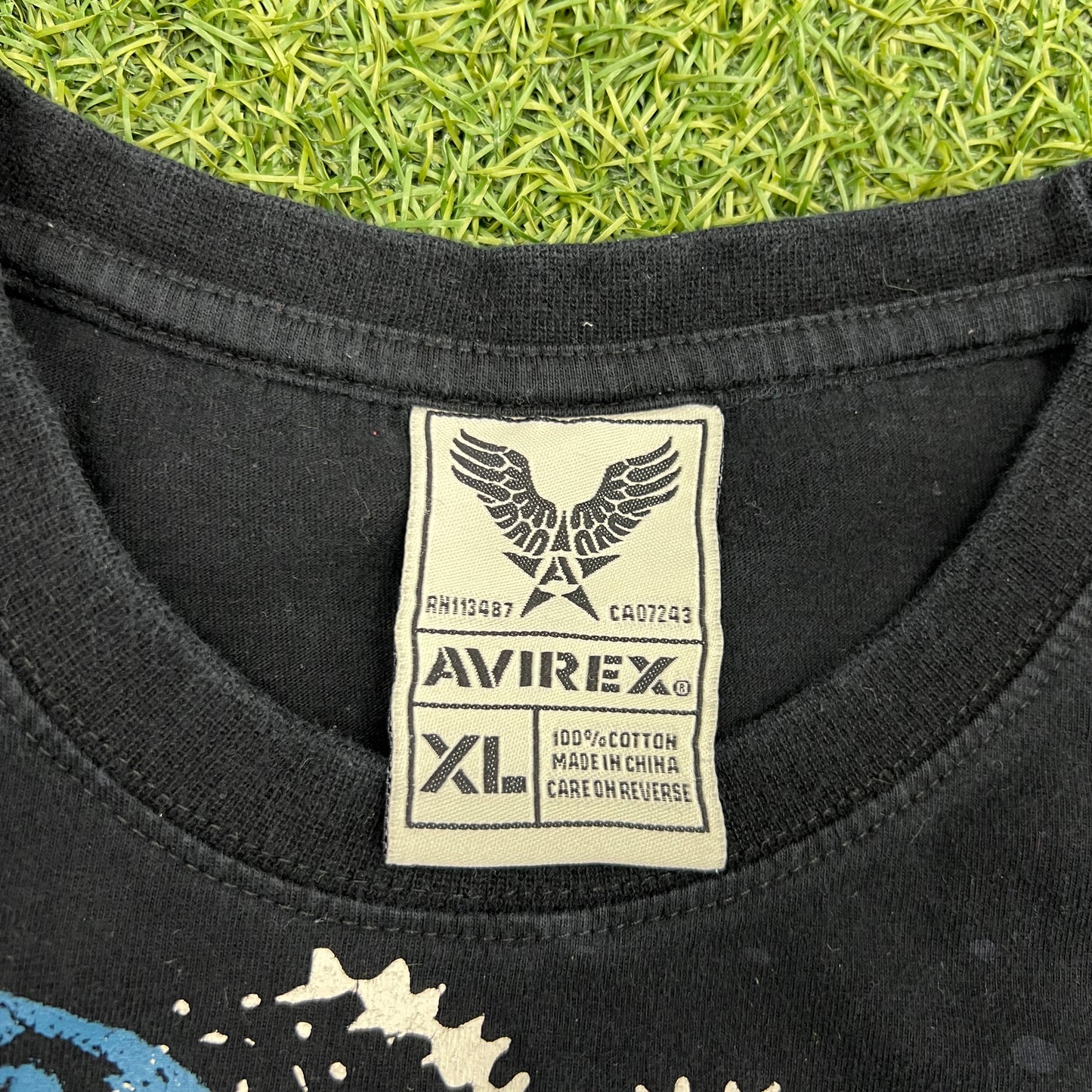 Avirex Y2K Eagle Front Patch Black Tee Size XL USED v14613