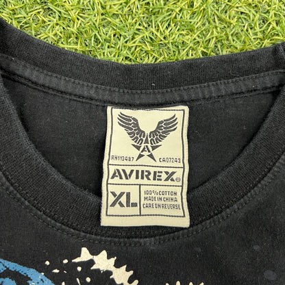 Avirex Y2K Eagle Front Patch Black Tee Size XL USED v14613