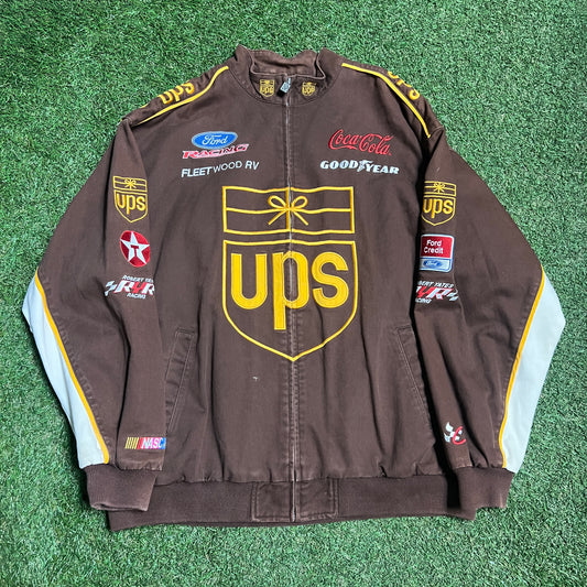 Y2K Nascar UPS Brown AOP Jacket Size XL USED v15672