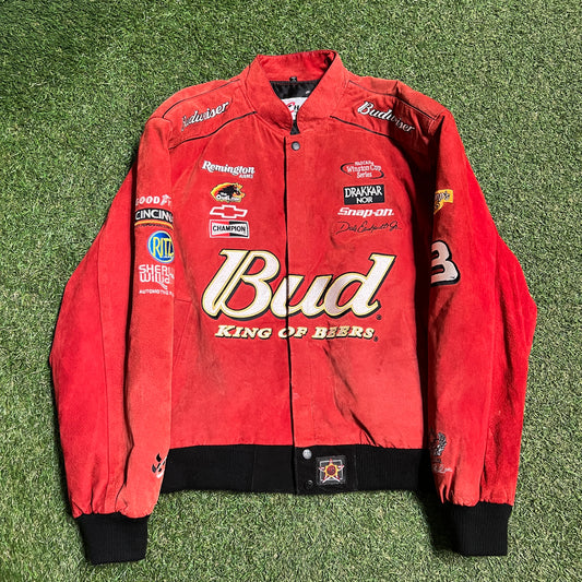 Y2K Nascar Bud Dale Jr. Suede AOP Jacket Size Large USED v15674